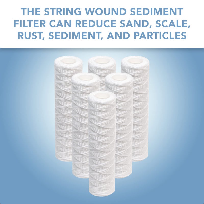 CFS â€“ 10" x 2.5" Universal String Wound Sediment Water Filter Cartridges for Most 10-Inch RO Unit â€“ Remove Bad Taste & Odor â€“ Whole House Replacement Filter Cartridge â€“ 5 Micron â€“ 6 Pack - Image 2